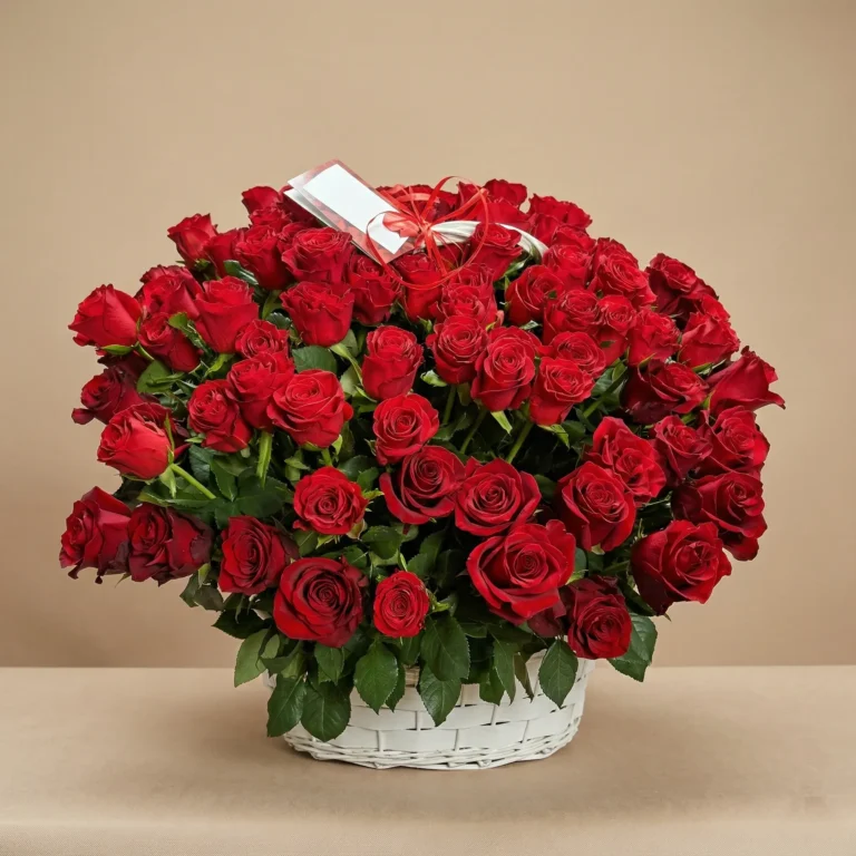 kosz czerwonych róż - 100 sztuk